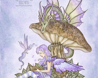 SIGNED 8x10 PRINT Story Teller dragon and fairy by Amy Brown