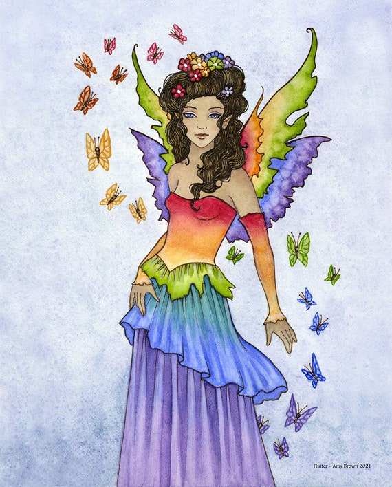 PRINT Flutter Rainbow Butterfly Fairy by Amy Brown | Etsy