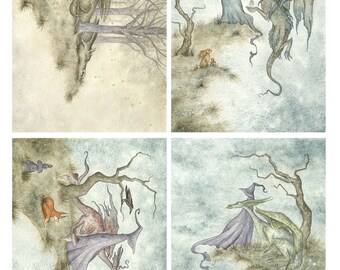 SIGNED 5x7 PRINT SET Dark Woods series dragons by Amy Brown