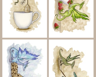 SIGNED 5x7 PRINT SET kitchen dragons by Amy Brown