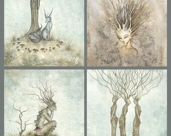 SIGNED 5x7 PRINT SET Dark Woods series dryads and tree spirits by Amy Brown