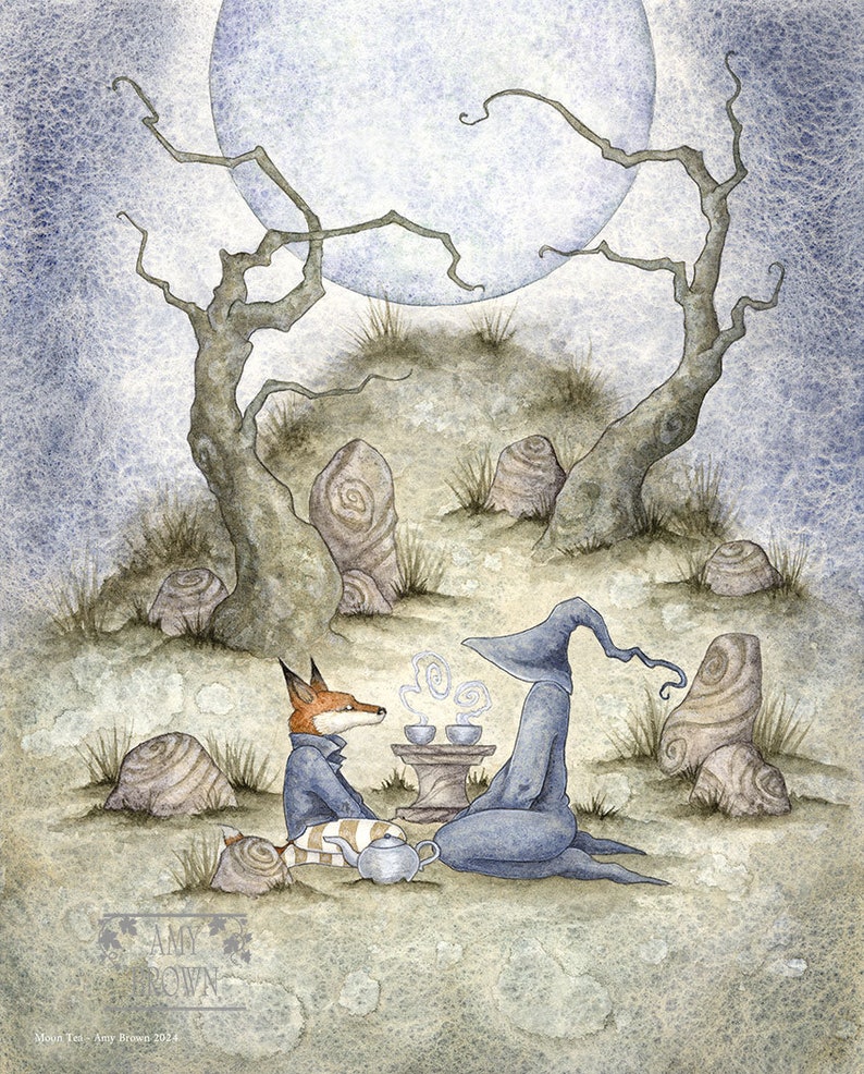 SIGNED 8x10 PRINT Moon Tea with fox by Amy Brown image 1