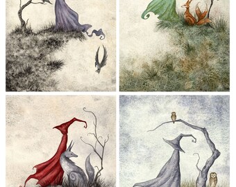 SIGNED 5x7 PRINT SET Dark Woods series mages wizards by Amy Brown