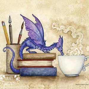 SIGNED 8x10 PRINT What's In Here dragon bookworm by Amy Brown