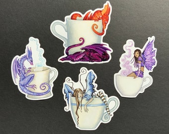 OPAQUE LARGE STICKERS coffe tea dragons fairies by Amy Brown