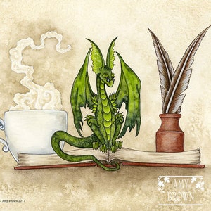 SIGNED 8x10 PRINT The Scholar dragon bookworm by Amy Brown