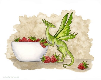 SIGNED 8x10 PRINT Strawberry Thief Dragon by Amy Brown