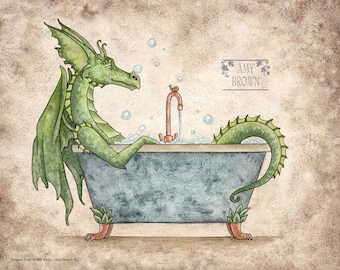 SIGNED 8x10 PRINT Dragons Love Bubble Baths by Amy Brown