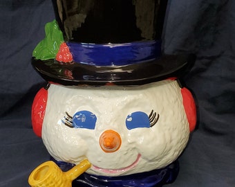 Hand Painted Ceramic Snowman Cookie Jar