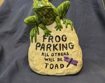 Hand Painted Ceramic Frog Parking Statue