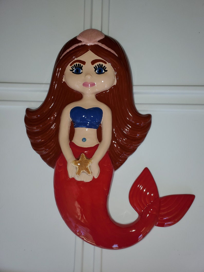 Hand Painted Ceramic Mermaid Plaque image 1