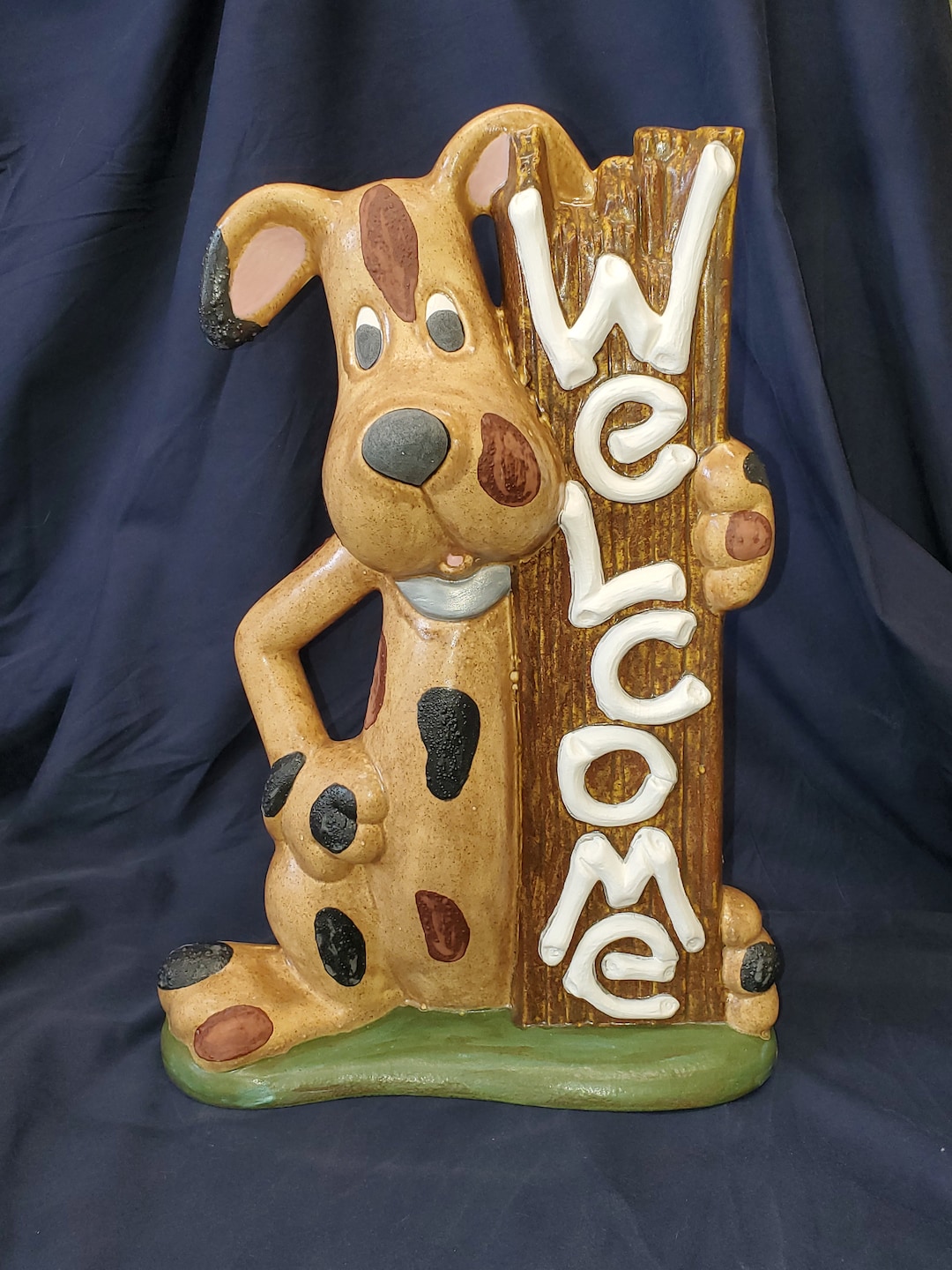 Hand Painted Ceramic Dog Statue Etsy