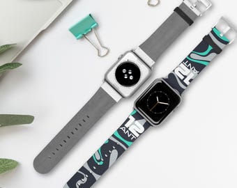 Apple Watch Band | Antonelli 12 Fan Band | Motorsport Design | Racing Design Silver & Petrol | Premium Faux Leather | Watch Strap F1 fans