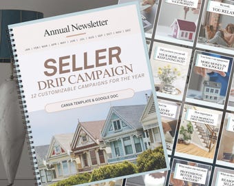 Real Estate Newsletter Bundle: Annual Seller Drip Campaign, Canva Template (Digital Download)