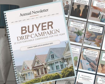 Real Estate Newsletter Bundle: Annual Buyer Drip Campaign, Canva Template (Digital Download)