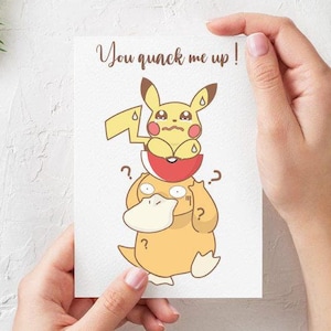Carte de voeux Pokemon Pikachu et Psyduck A5 de haute qualité, invitation de joyeux anniversaire, anniversaire de mariage des pères, cadeau de fiançailles, chemise Merch