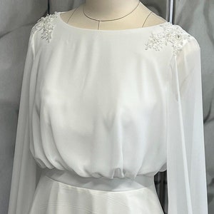 Modest Chiffon Wedding Dress with Long Sleeves | Chiffon Wedding Dress with Lace | Minimalistic Ivory Wedding Dress | Custom Wedding Dress