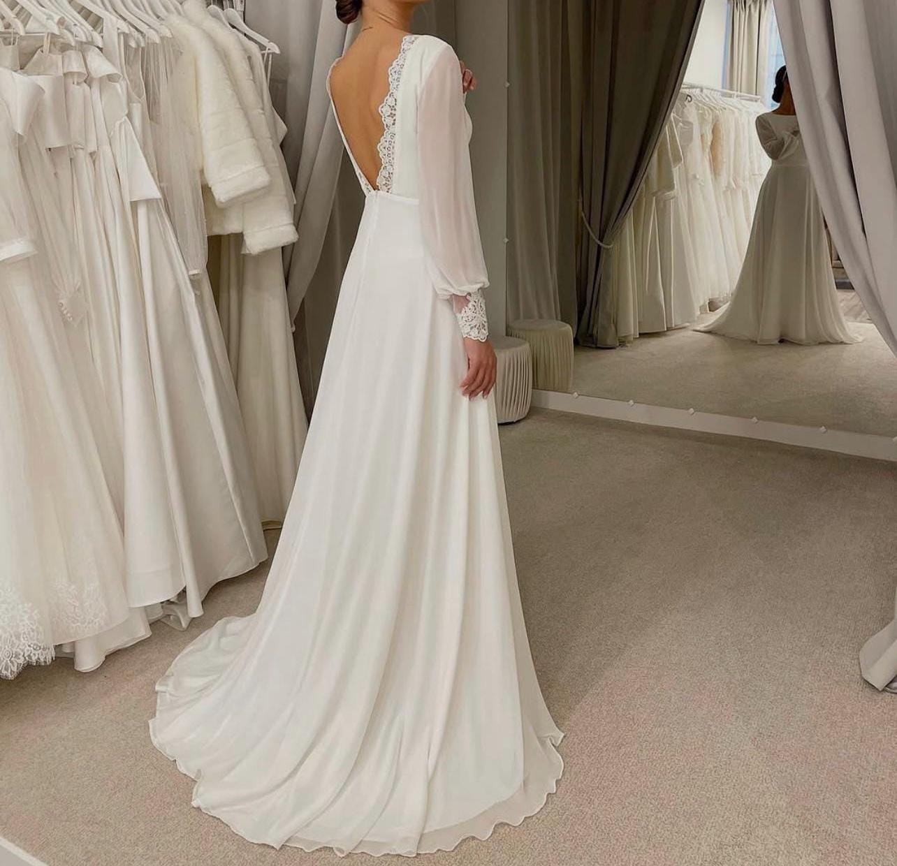 High Neckline Beach Wedding Dress - Etsy