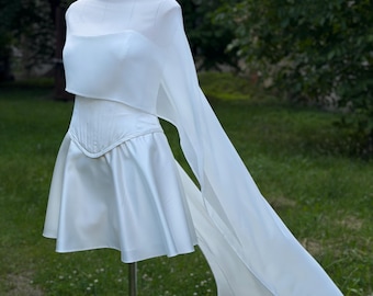 Bruidssjaal lang ivoor chiffon, bruiloft sjaal sluier alternatief, bruids sjaal, zachte bruidsomslag voor bruid