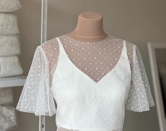 Dotted Tulle Bridal Top: Pearl Button Wedding Cover-Up