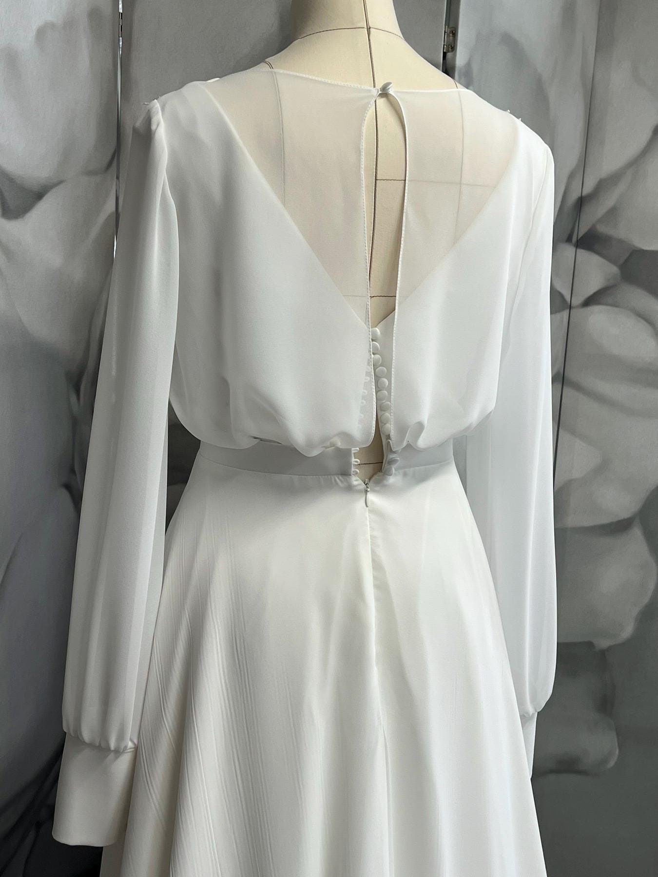 etsy chiffon wedding dress Mermaid Silhouette Silk Lace Chiffon Wedding Dresses / Custom Made Wedding Gowns / Boho Wedding Dress