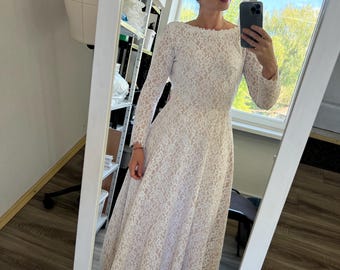 Lace Wedding Dress with Long Sleeves – Ivory Bridal Gown | A-line, Modest Style | Special Price