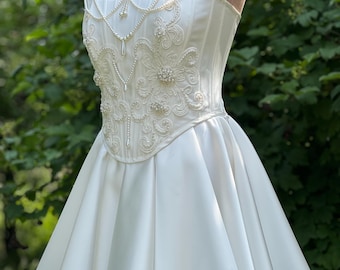 Beaded Lace Bridal Corset Mini Dress: Satin Wedding Reception Set