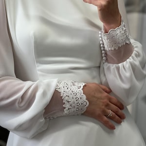 Elegant Long-Sleeve Wedding Dress with Lace Details and Open Backsimple wedding dress, Simple Wedding Dress, Modest Wedding Dress
