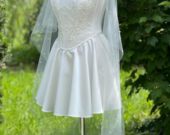 Satin Corset Mini Wedding Dress: Lace & Beaded Bridal Set