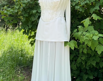Embroidered Corset Bridal Set: Satin Skirt with Chiffon Overlay