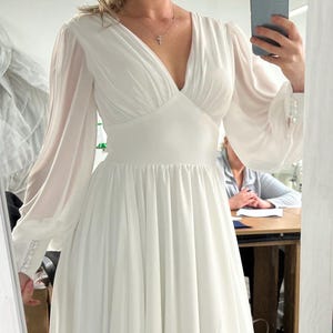 Chiffon Wedding Dress: Long Sleeve Boho Bridal Gown