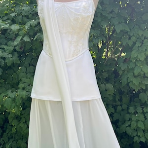 Embroidered Corset Bridal Set: Satin Skirt with Chiffon Overlay