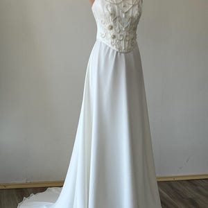 Bridal Corset and Skirt Set – Satin Beaded Top with Pearls & Chiffon Skirt | Two Piece Wedding Dress Ivory or White