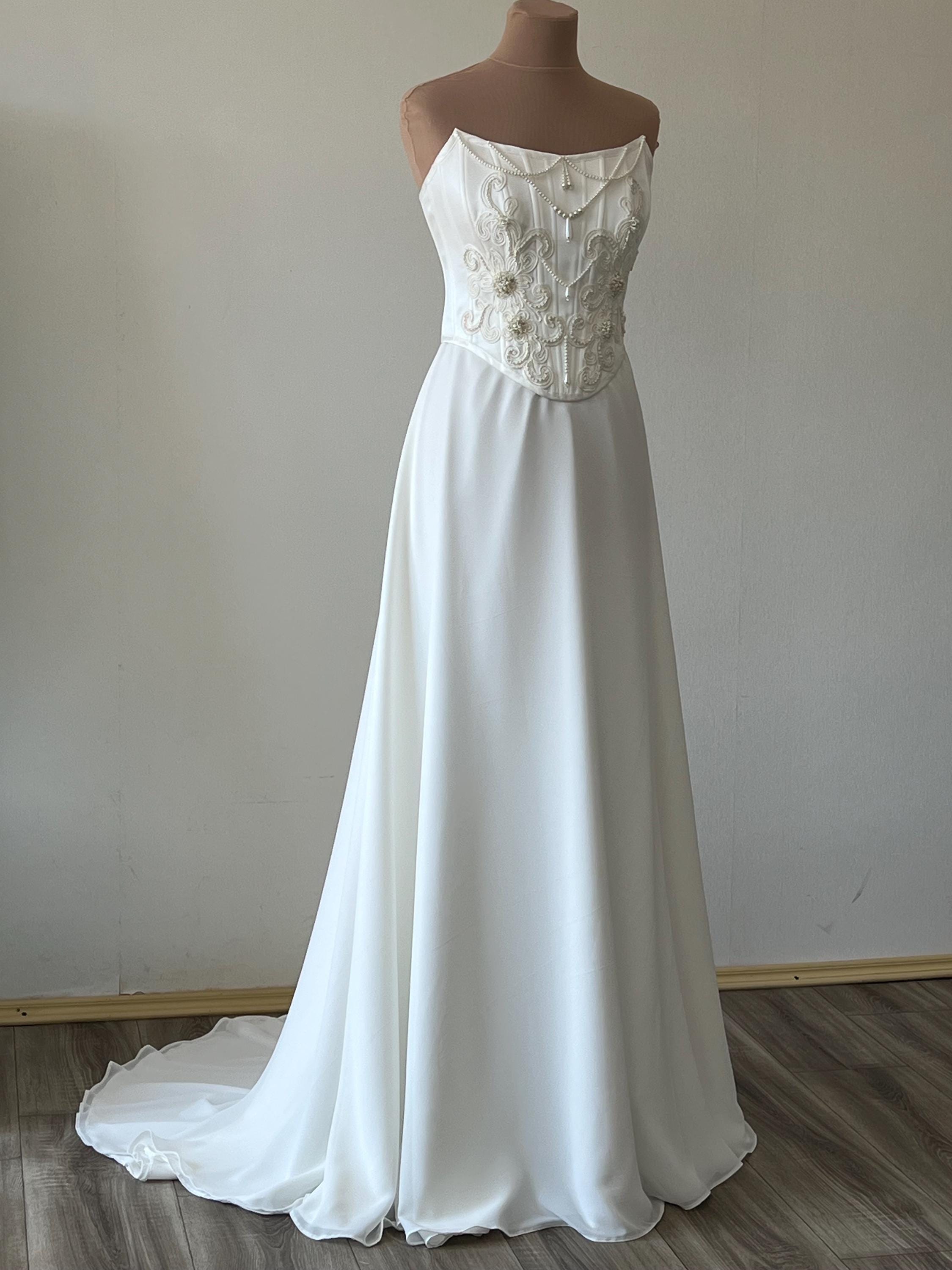 Beaded Satin Corset & Chiffon Skirt Set: Two-Piece Wedding Dress