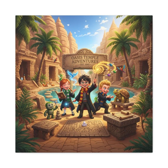 Oasis Temple Adventures Classic Canvas | Fantasy Wizards Kids Wall Art (24" x 24")
