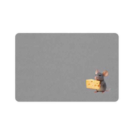 Mouse Cheese Pet Food Mat | Durable, Non-Slip, Easy Clean (12x18)