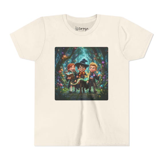Youth Short Sleeve Tee | Enchanted Forest Wizard Kids Trio Spellcasting Adventure