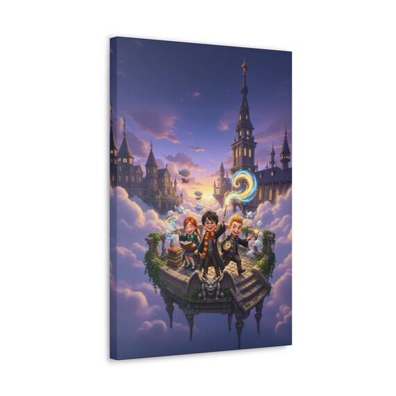 Wizard School Adventure canvas | Floating Castle Art Print (16" x 24")