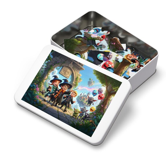 Jigsaw Puzzle with Tin | Young Wizards Magical Castle Adventure - Kids Fantasy Game - 10" x 8"