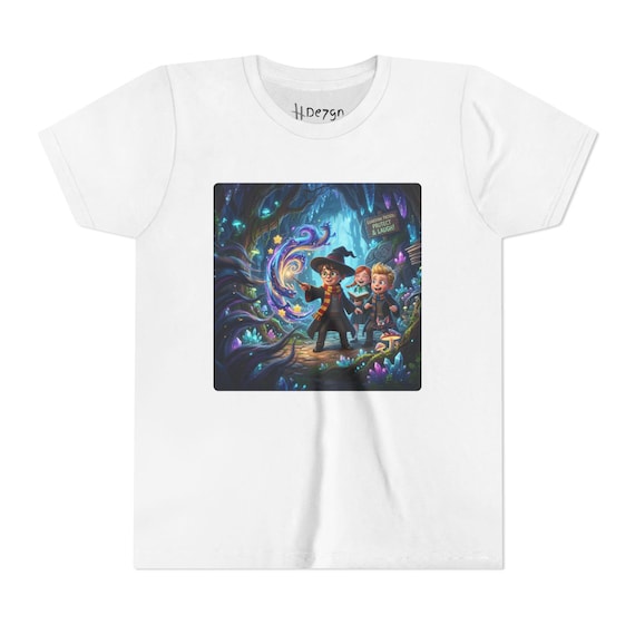 Youth Short Sleeve Tee | Enchanted Cave Wizard Kids Casting Magic Spell Adventure Shirt