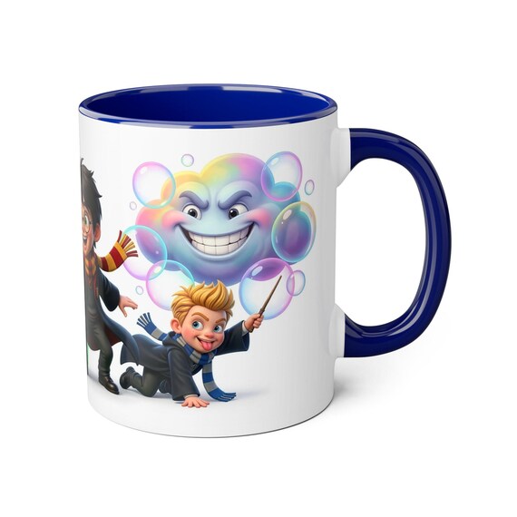 Accent Mug | Cheerful Cloud & Wizard Kids Blowing Magical Bubbles Fantasy Gift