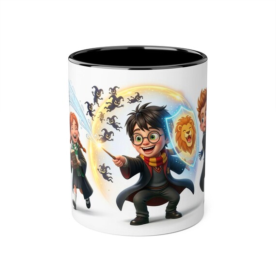 Accent Mug | Brave Wizard Trio Casting Spells Against Dark Forces Kids Fantasy Gift