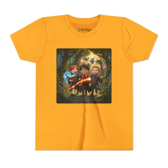 Youth Short Sleeve Tee | Wizard Student Trio Enchanted Forest Spellcasting Kids Shirt