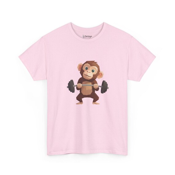 Unisex Heavy Cotton Tee | Cute Funny Weightlifting Monkey Graphic for Gym & Workout