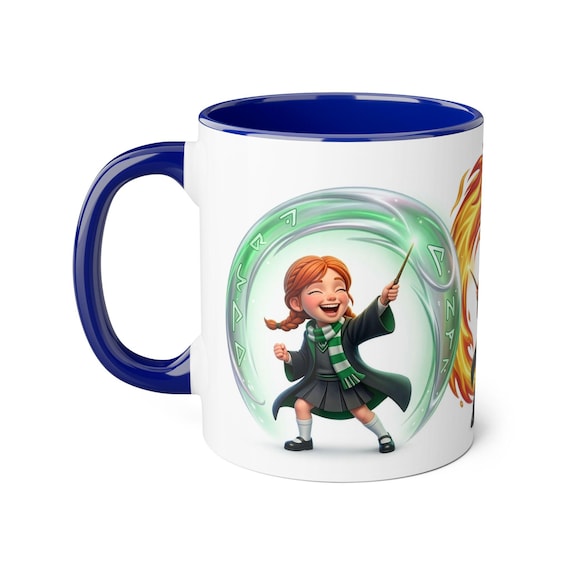 Accent Mug | Joyful Wizard Girl & Magical Companions Casting Vibrant Spells Kids Gift