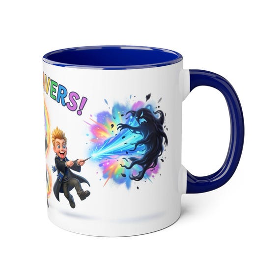 Accent Mug | Wizard Boy with Colorful Magic Spell Battling Shadow Monster Kids Fantasy Gift