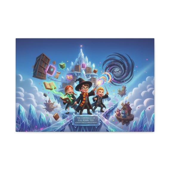 Wizard Kids Adventure Canvas | Fantasy Magic School Wall Art (24" x 16")
