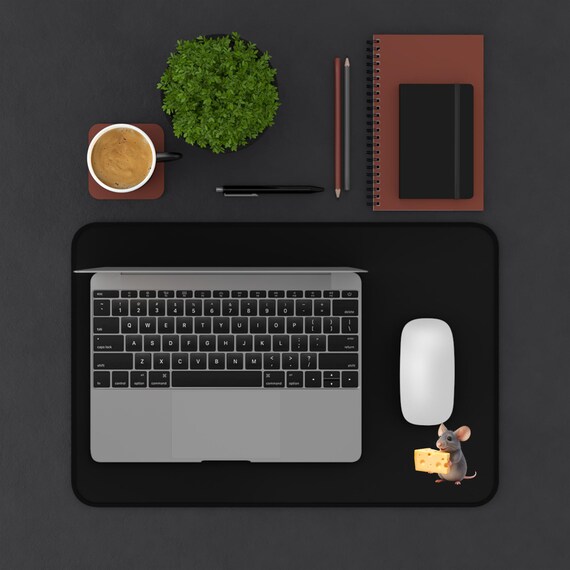 Desk Mat | Cute Mouse with Cheese Design - Terracotta Desk Pad for Office & Study