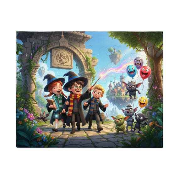 Wizard Kids Adventure Jigsaw Puzzle with Tin | Magical Castle Scene | 10" x 8"