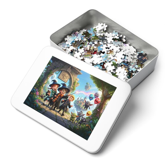 Jigsaw Puzzle with Tin - Magical Academy Kids Adventure - Fantasy Wizard Game - 14" x 11"